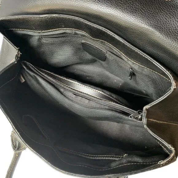 Black Tote Medicine Bag Style Gladstone Purse PU Leather - Picture 6 of 10